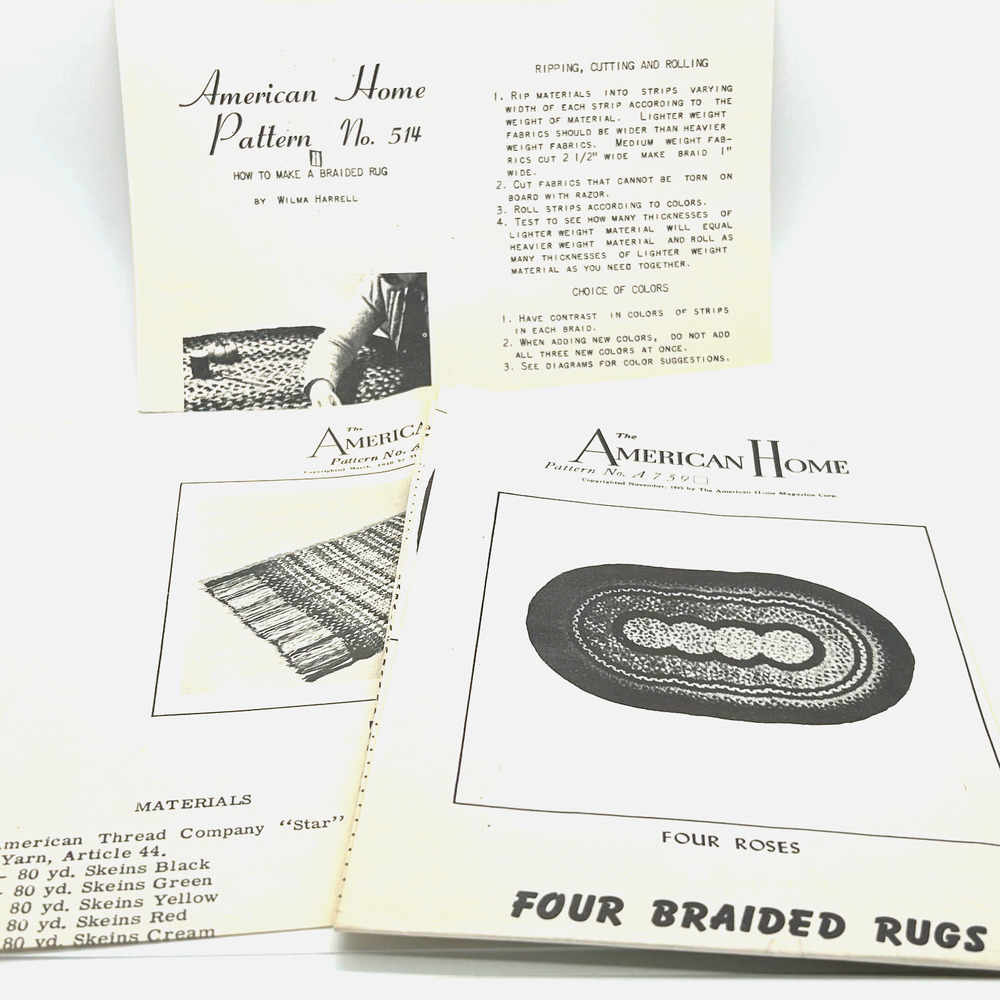American Home‎ Rug Vintage Rug Patterns #A759, 514, A972 HTF RARE